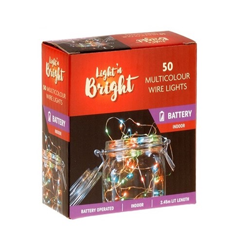Lights Copper Wire Multicolour Battery Operated Pk50