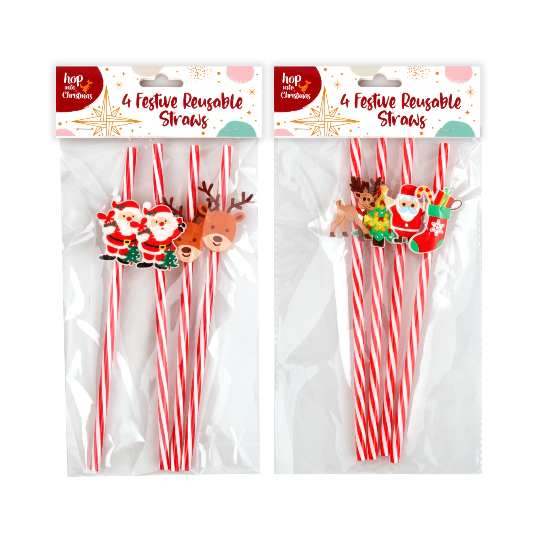 Straws Xmas 4pk Decorated Asst