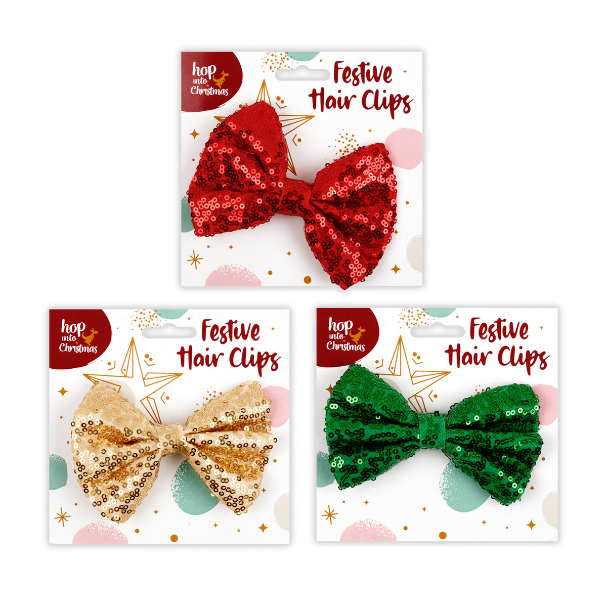 Hair Clip Novelty Xmas w Bow Assorted