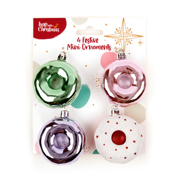 Decoration Xmas Ornaments Mini 4pk Doughnut