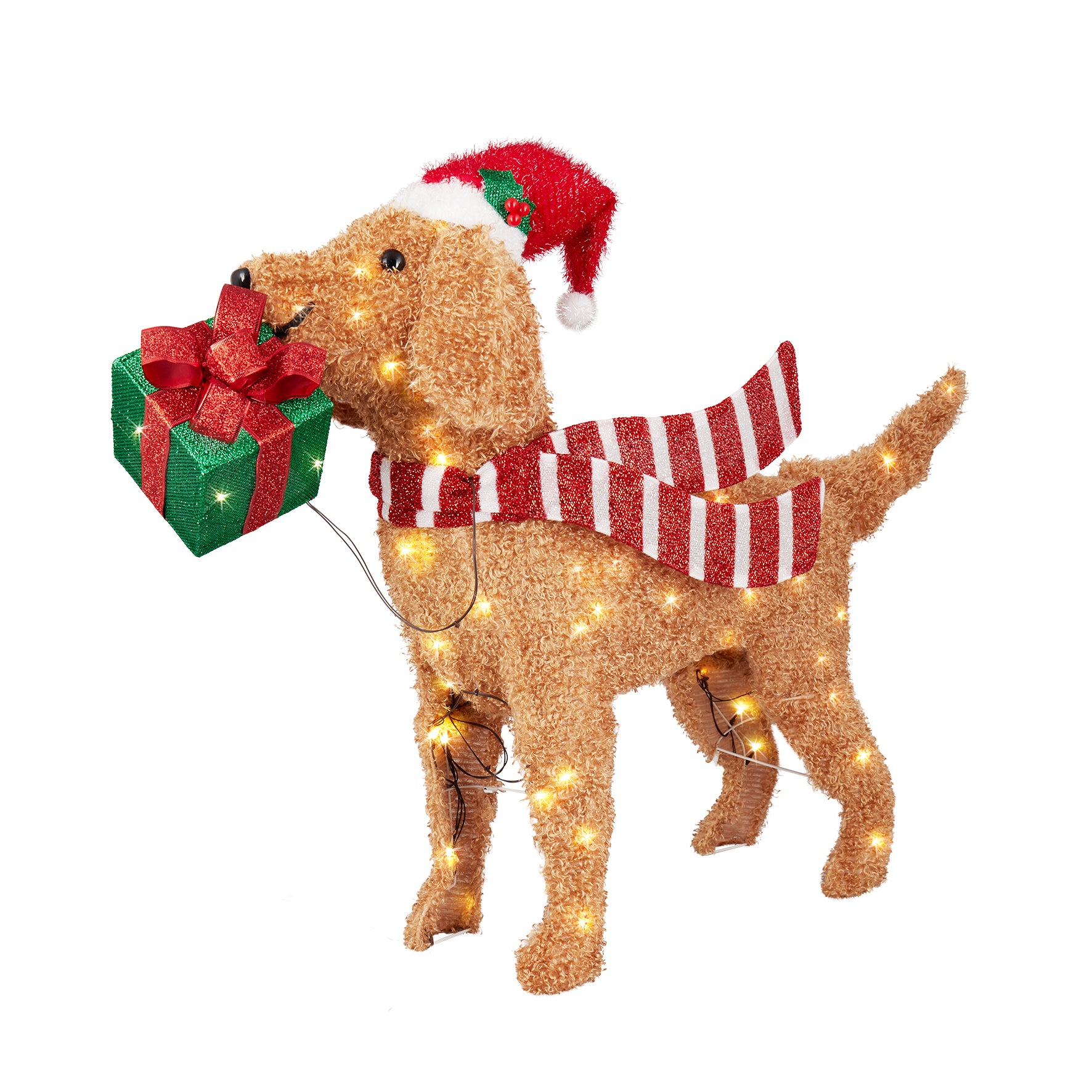 Solar/USB Dog Santa w Gift 121cm