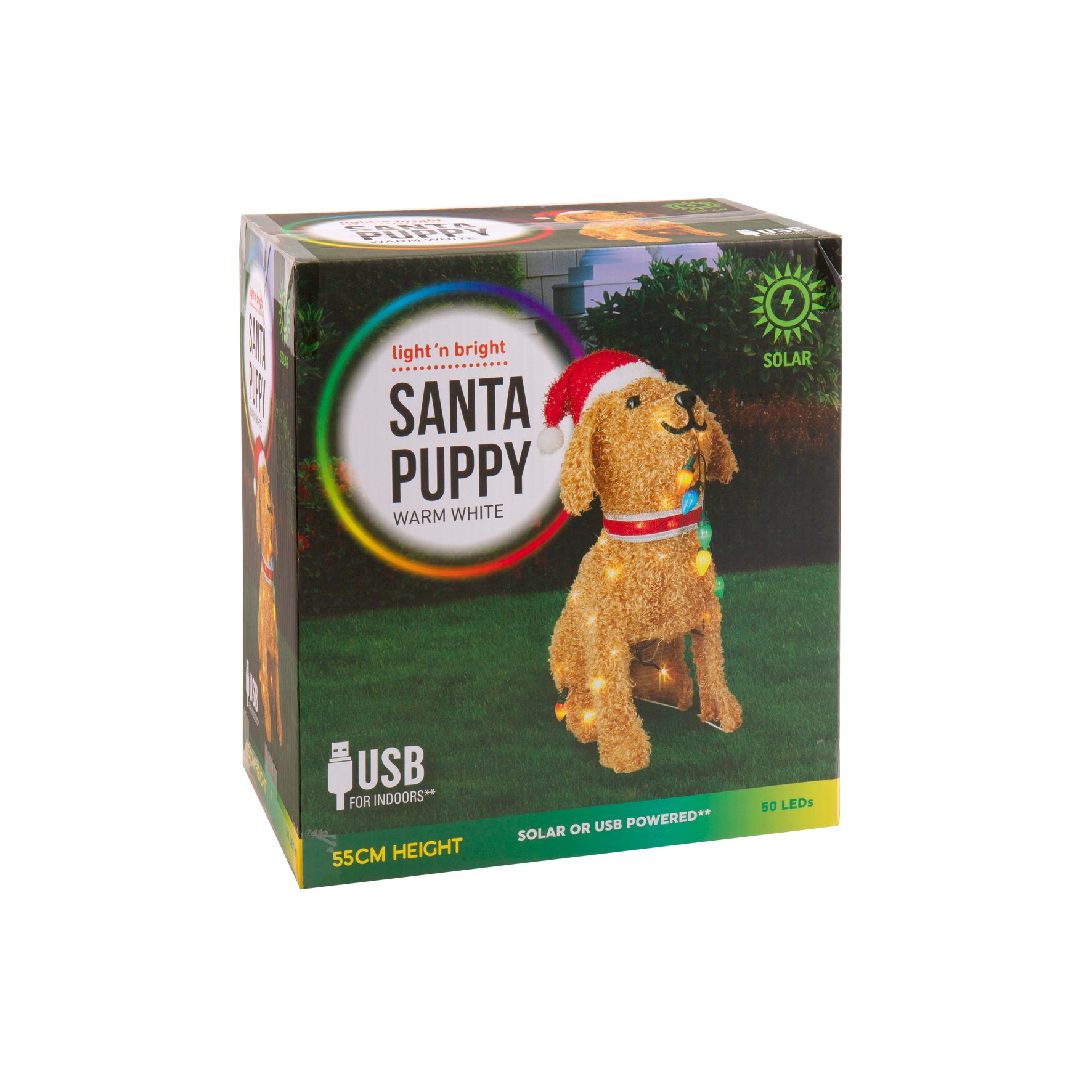 Solar/USB Dog Fabric w Lights 55cm