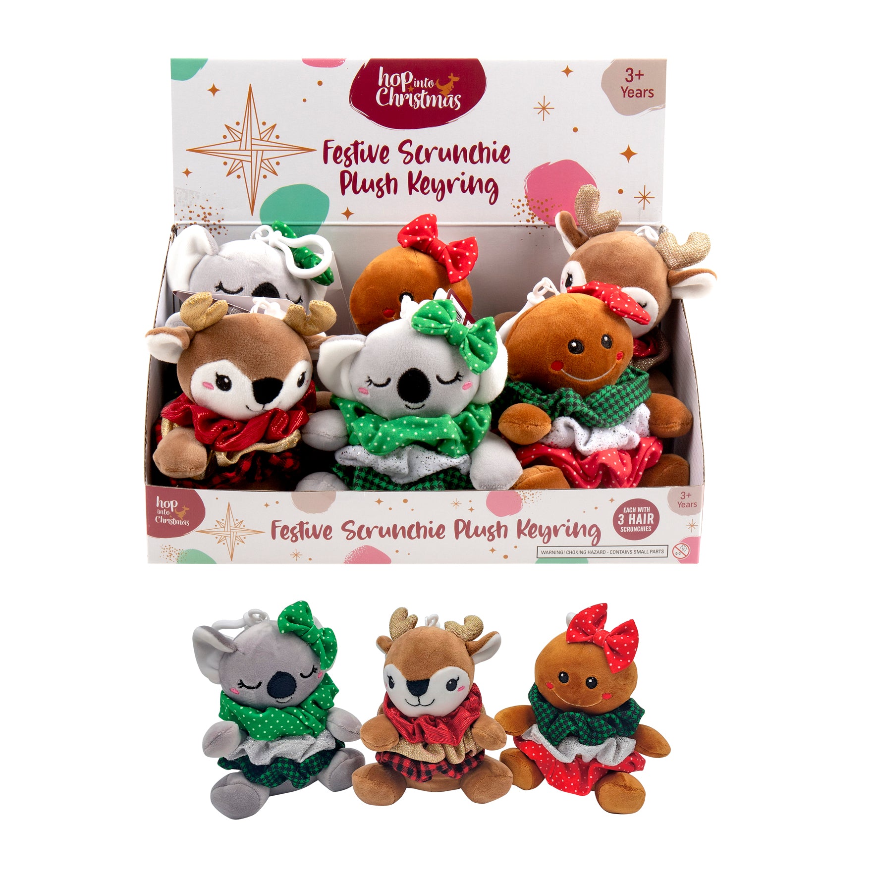 Plush Xmas Decoration w Scrunchie Asst