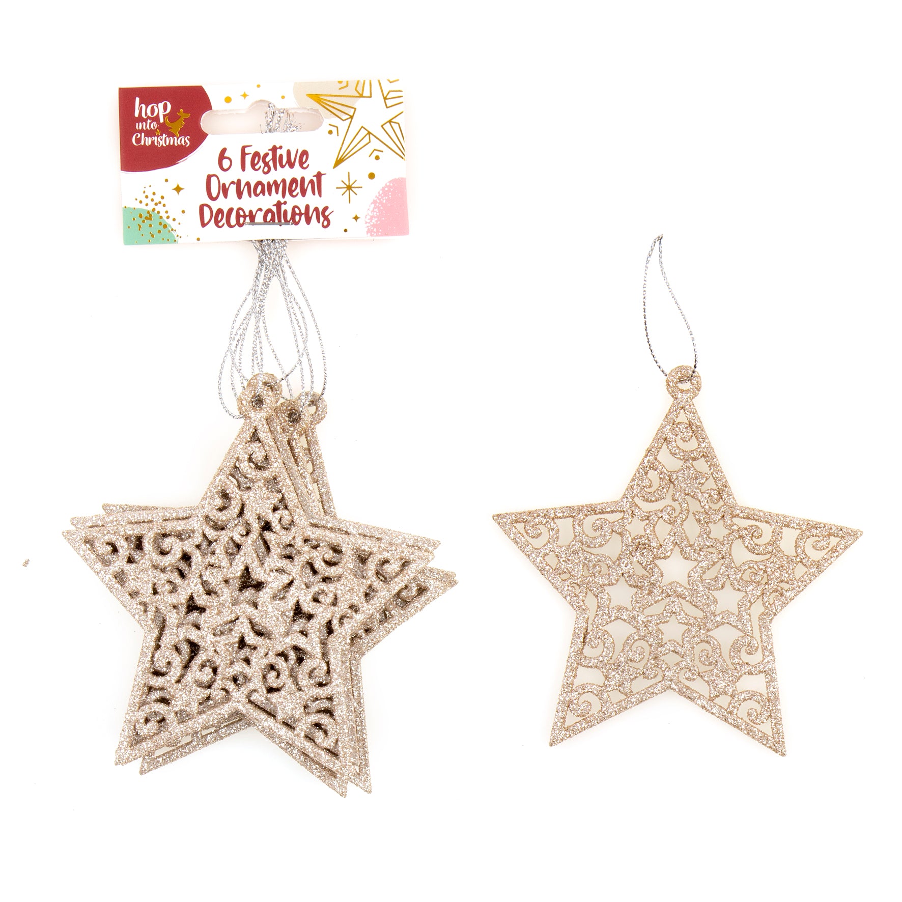 Decoration Xmas Ornaments Star 6pk