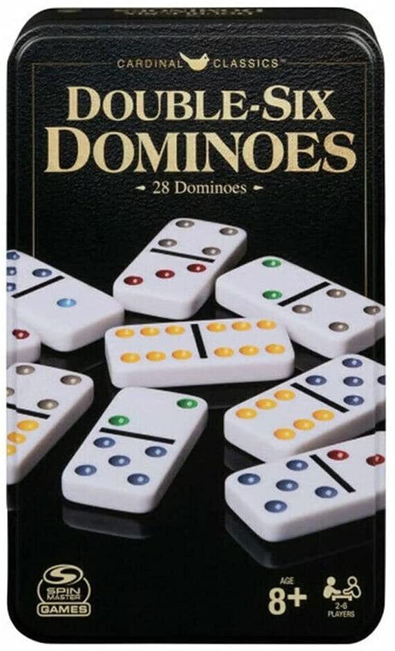 Classic Double 6 Coloured Dominoes in Tin