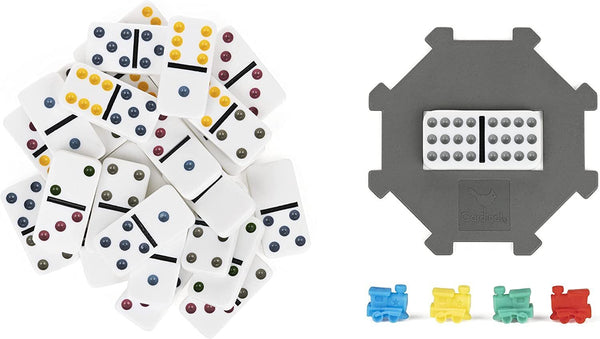 Classic Double 12 Coloured Dominoes with Mexican Train in Tin