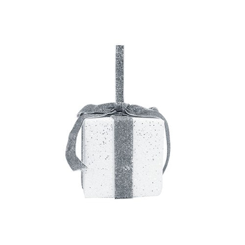 8x10cm White Glitter Gift Box With Silver Ribbon