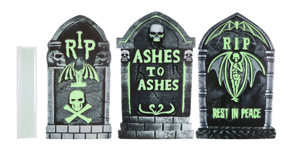 Glow In The Dark Tombstone Sign 38cm Asst