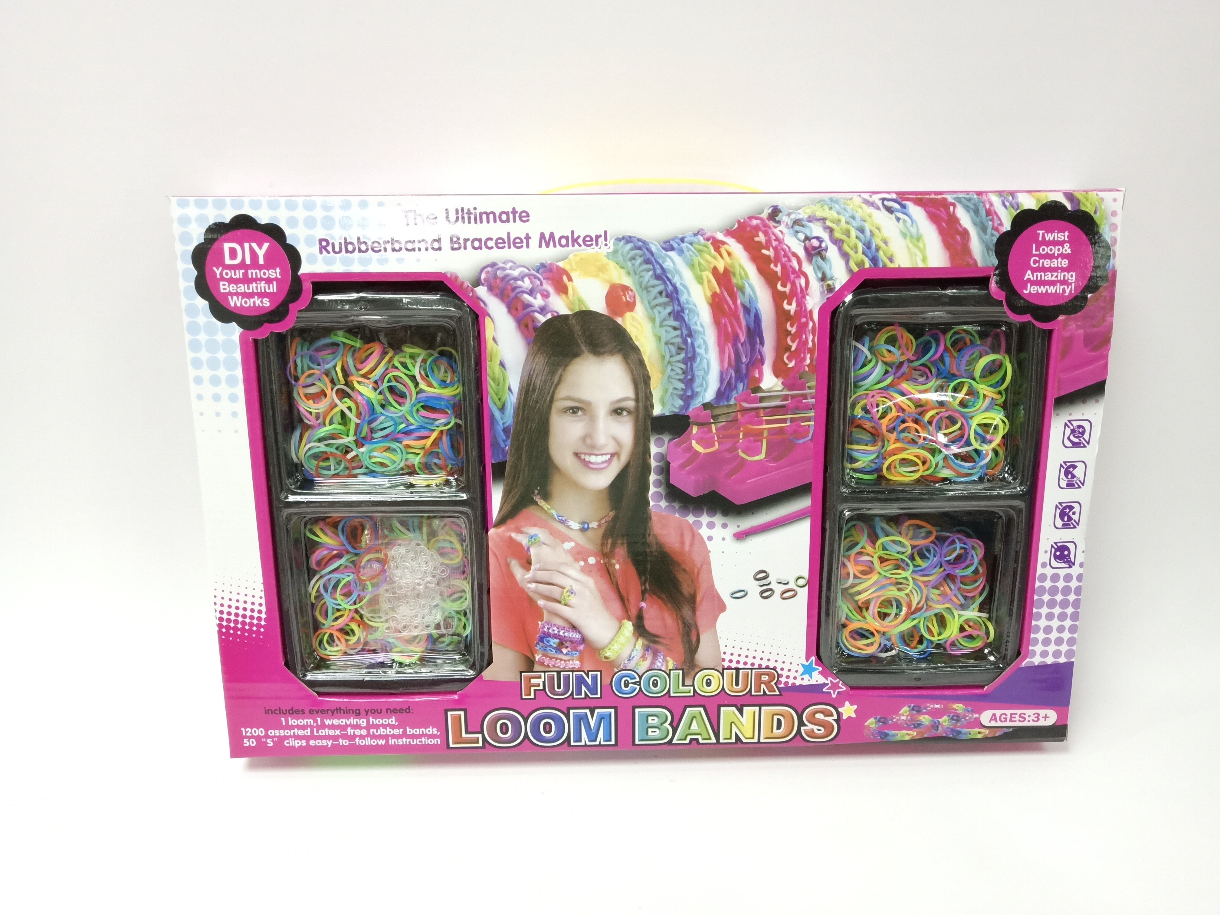 Fun Colour Loom Bands Set 1600 Piece with 2 Knitting Spools xx