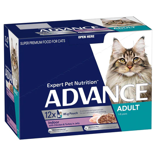 ADVANCE Cat Indoor Adult Chicken & Turkey in Jelly Pouches 12 X 85g