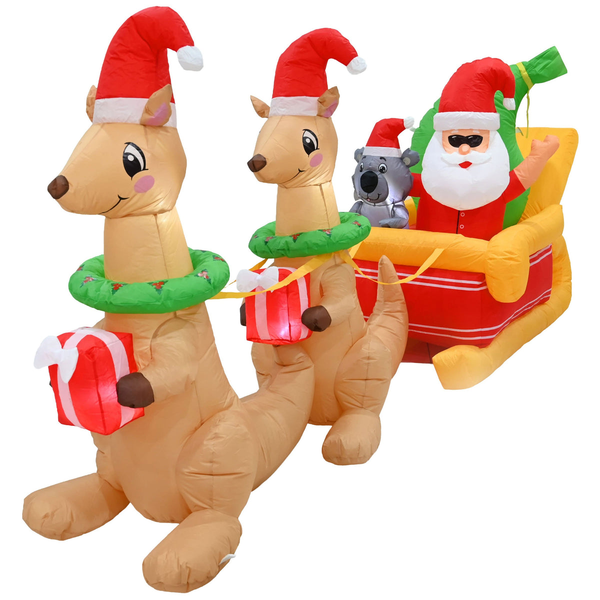 Inflatable Santa Koala Sleigh 2 Kangaroos 300cm