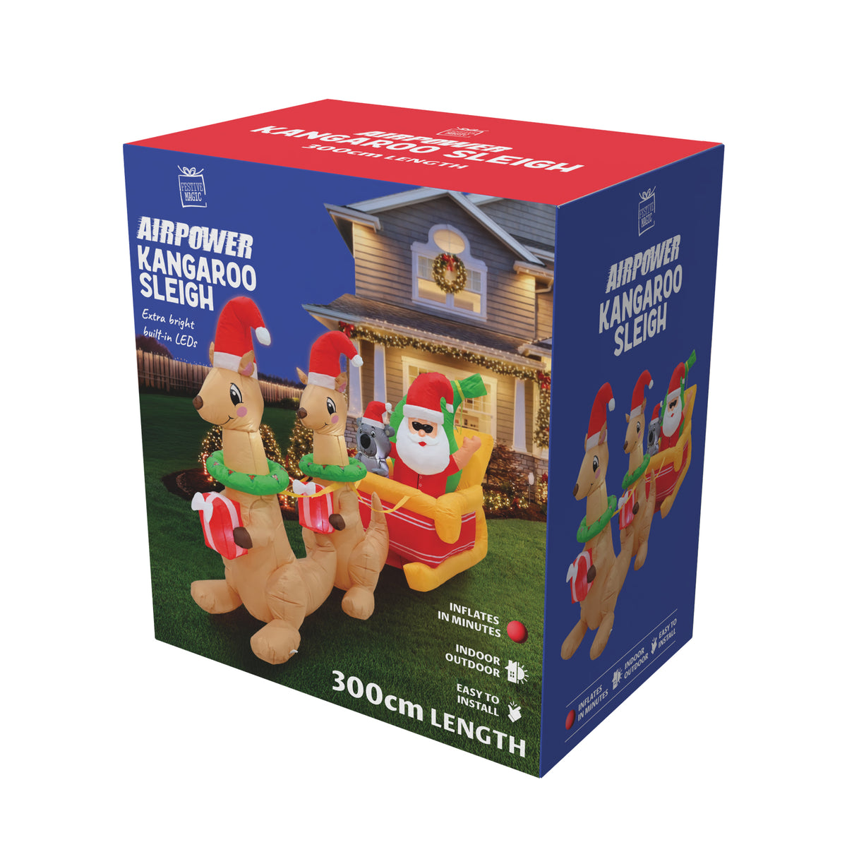Inflatable Santa Koala Sleigh 2 Kangaroos 300cm