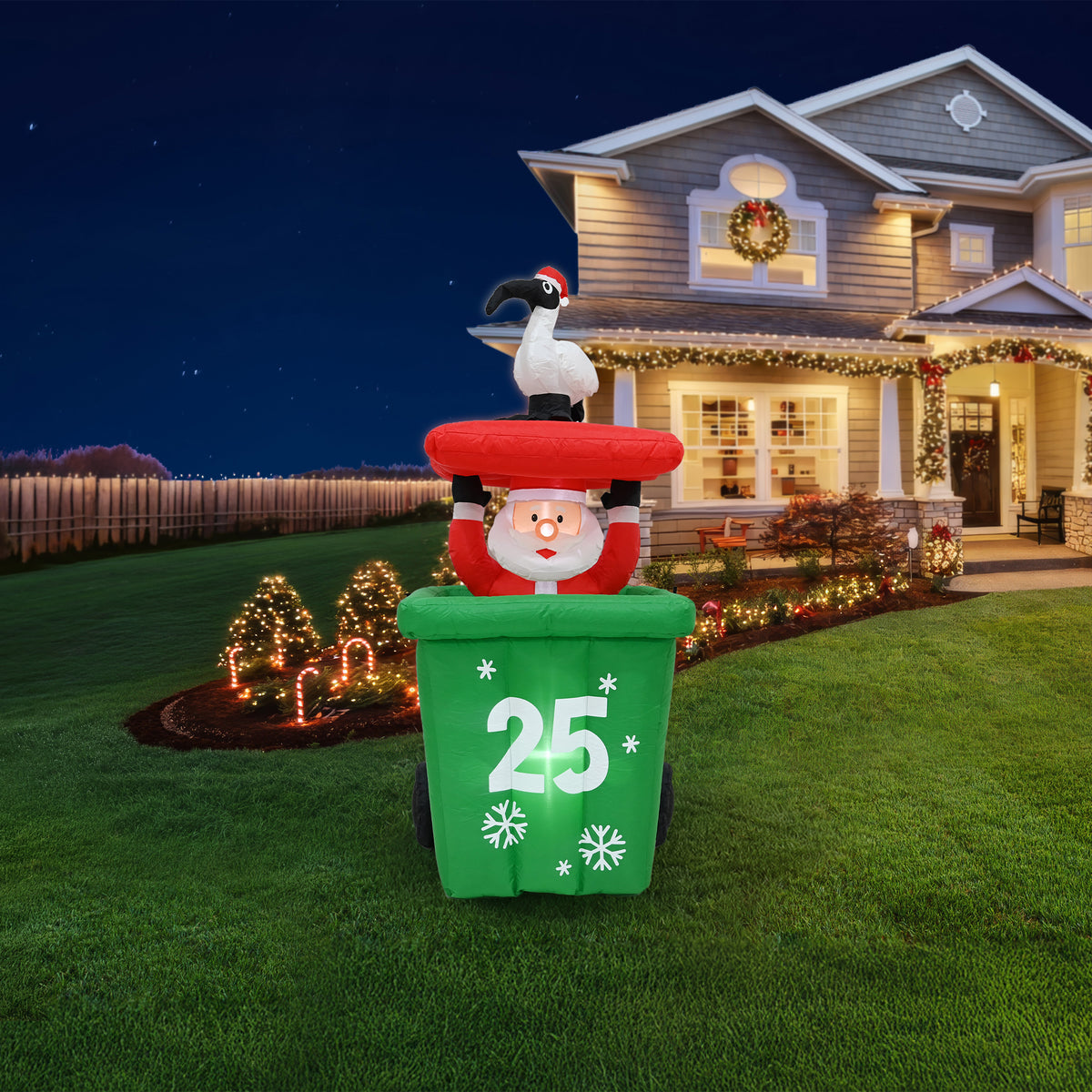 Inflatable Santa Pop Up Wheelie Bin with Bin Chicken