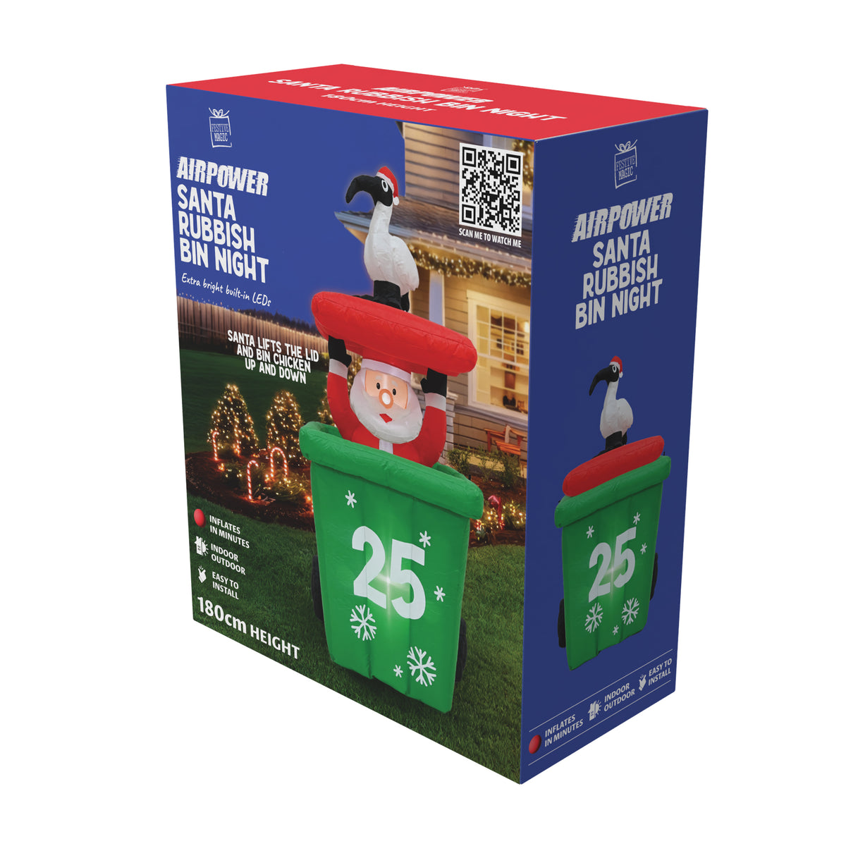 Inflatable Santa Pop Up Wheelie Bin with Bin Chicken