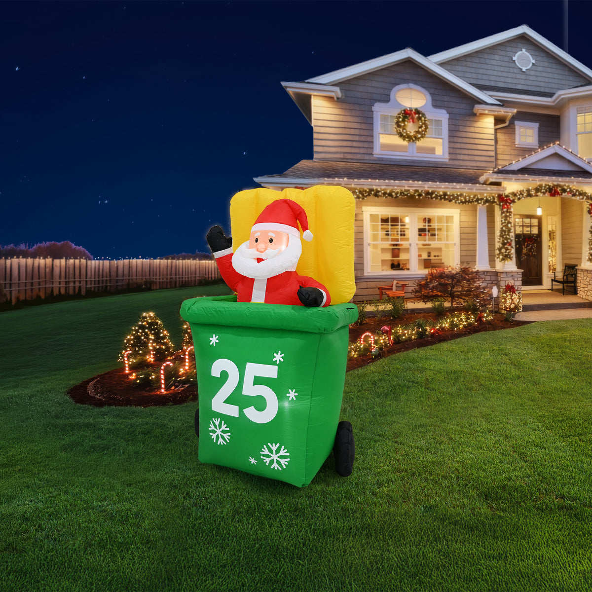 Inflatable Santa in Recycle Wheelie Bin 155cm
