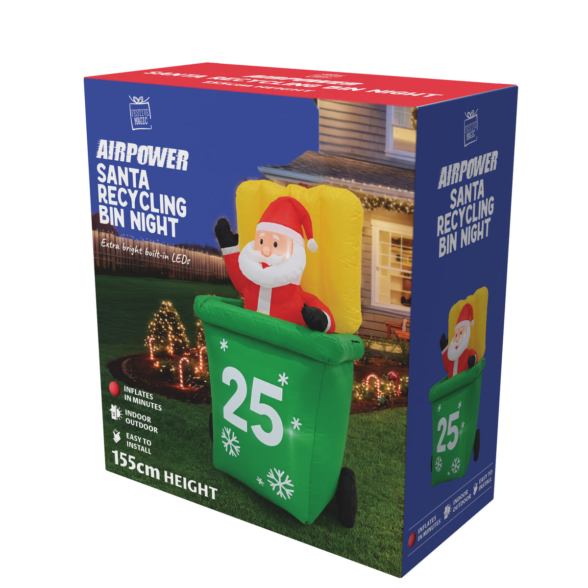Inflatable Santa in Recycle Wheelie Bin 155cm