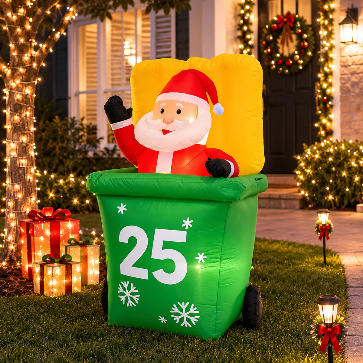 Inflatable Santa in Recycle Wheelie Bin 155cm