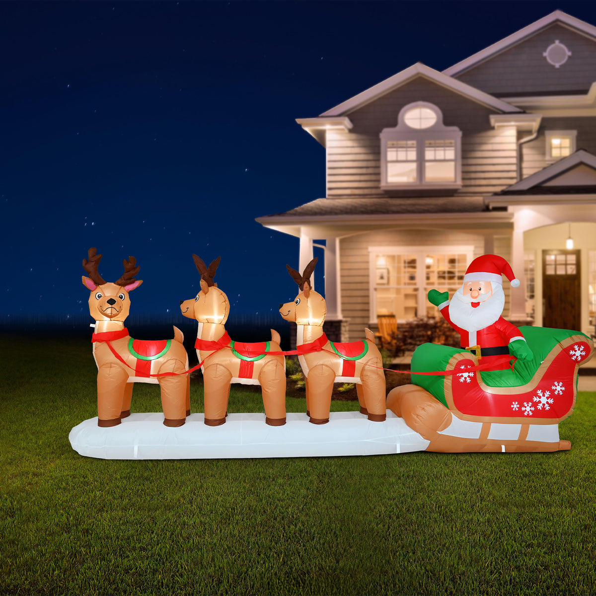 Inflatable Triple Reindeer Santa Sleigh 360cm