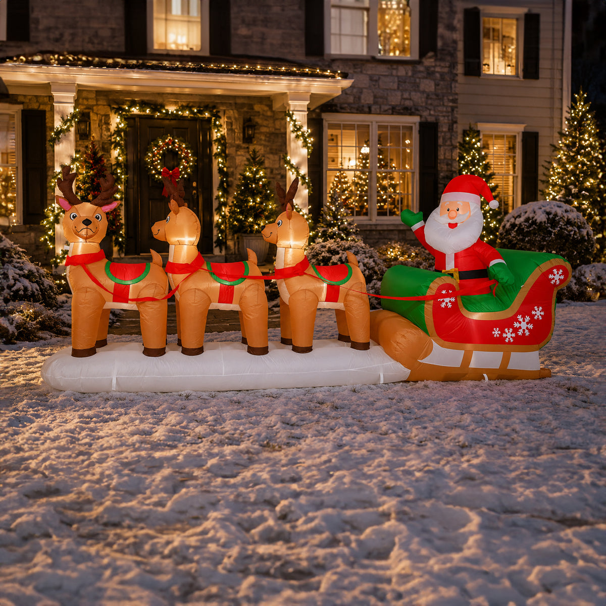 Inflatable Triple Reindeer Santa Sleigh 360cm