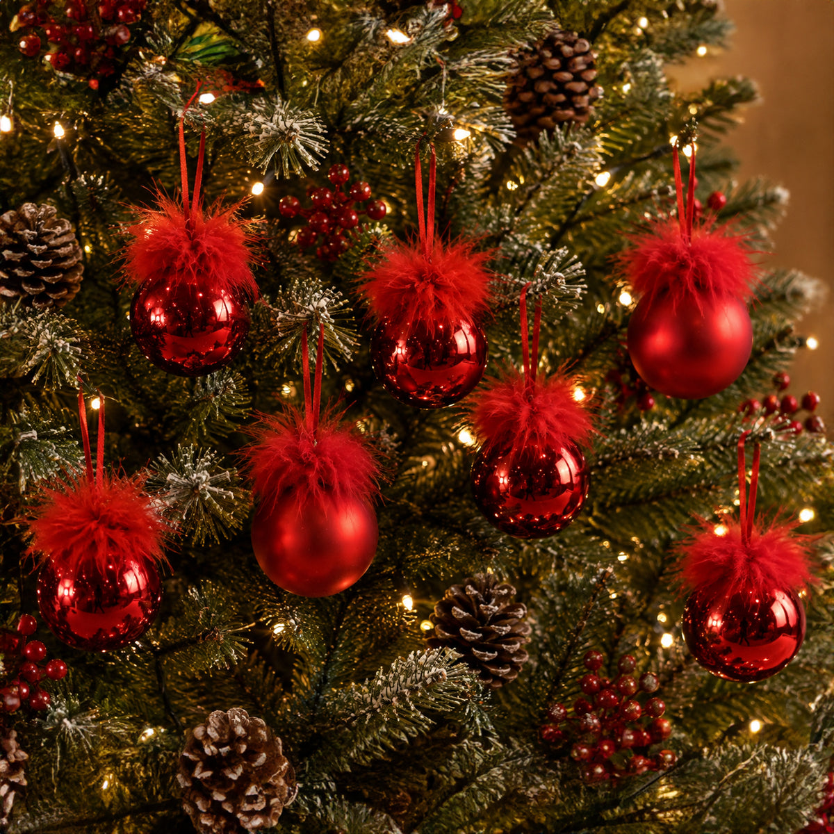 Bauble Fur Topped 6cm 8pk