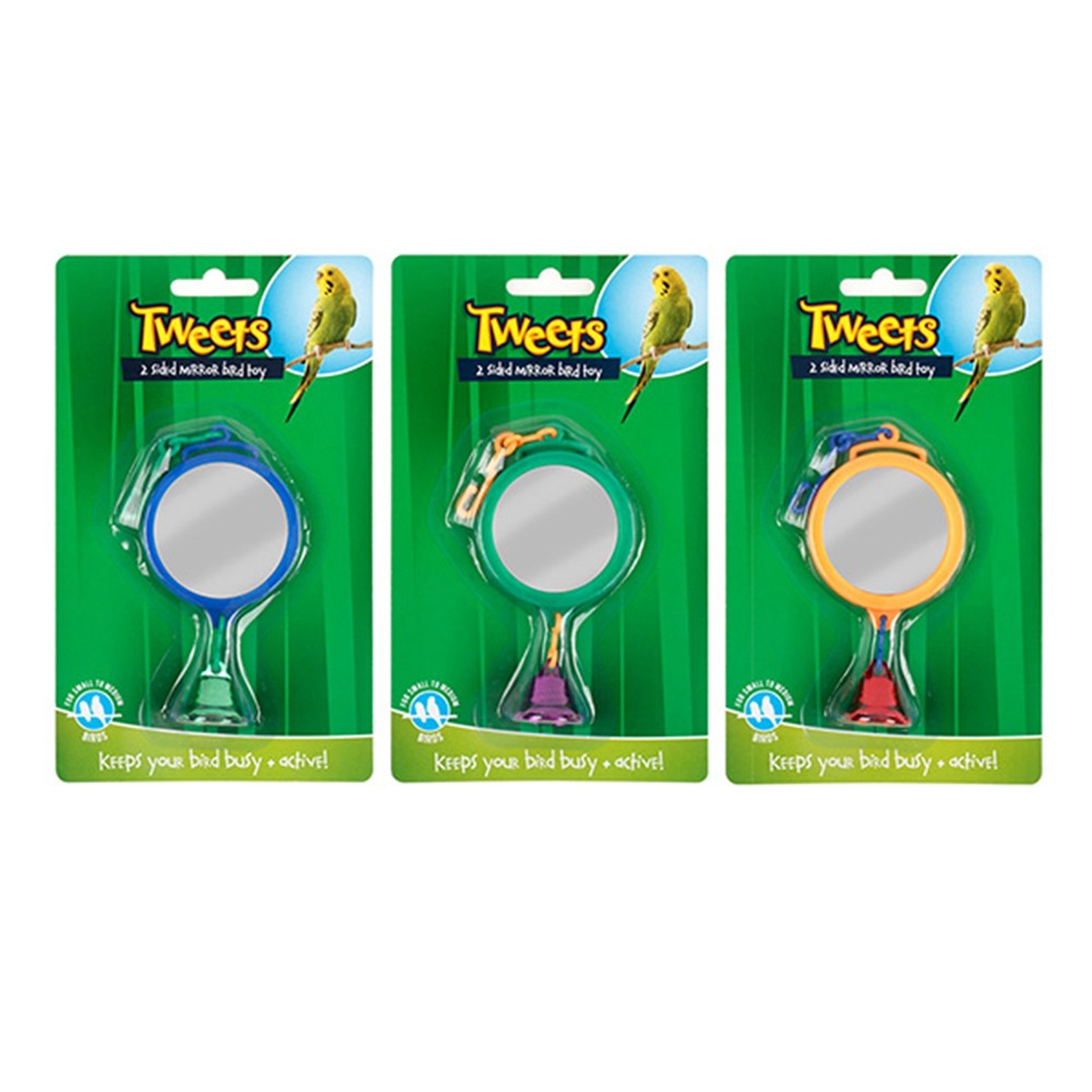 Bird Toy Mirror w Bell 20cm 2 Asst
