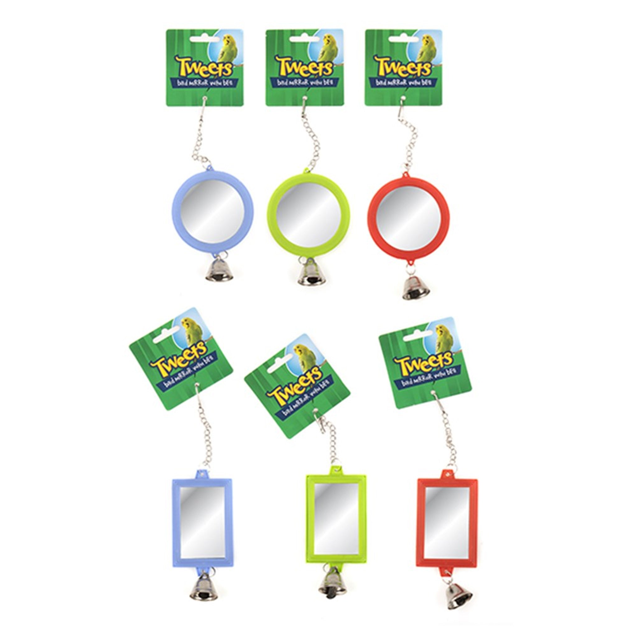 Bird Toy Mirror with Bell L20cm 3 Asstd Colours