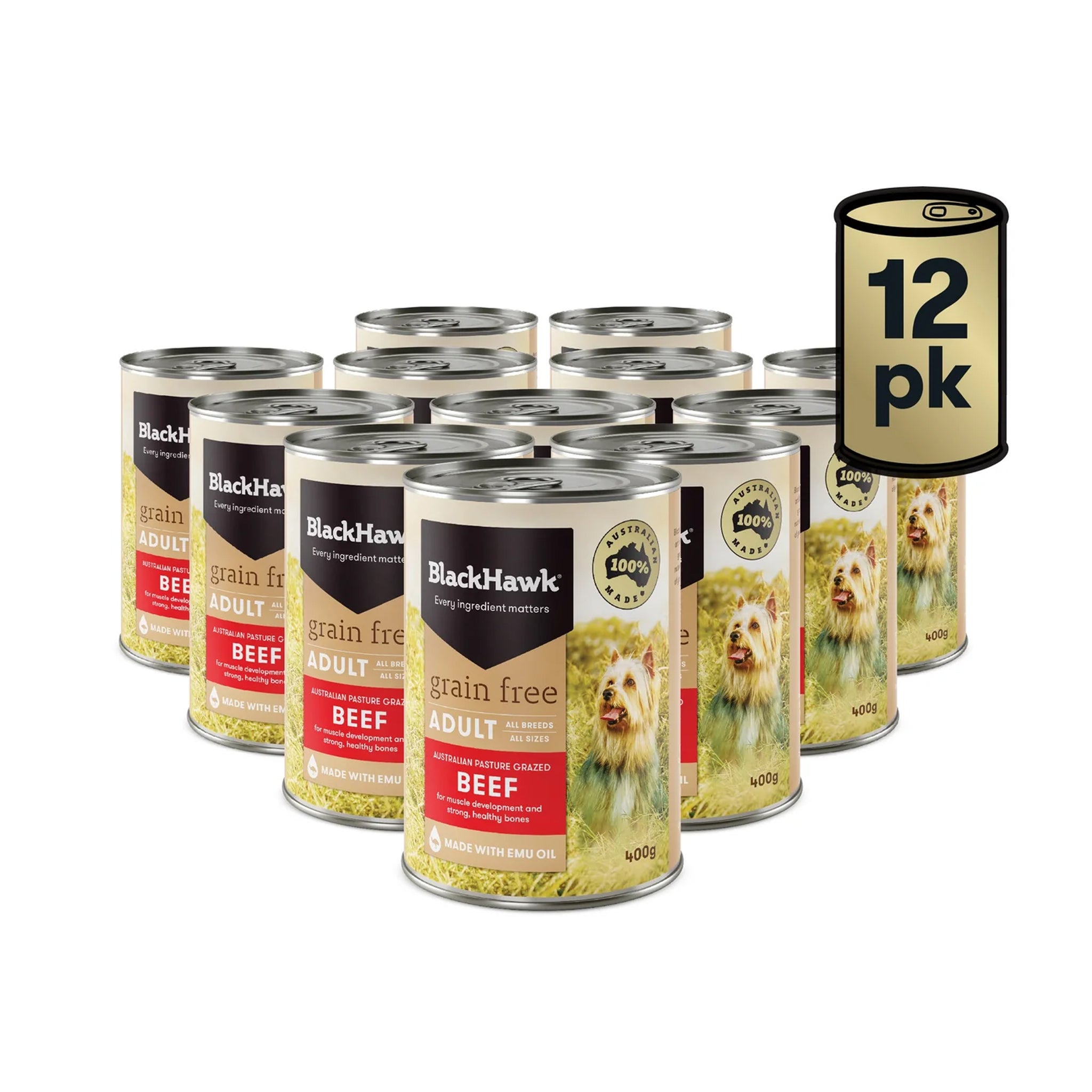 Black Hawk Adult All Breeds Grain Free Wet Dog Food 12 x 400g