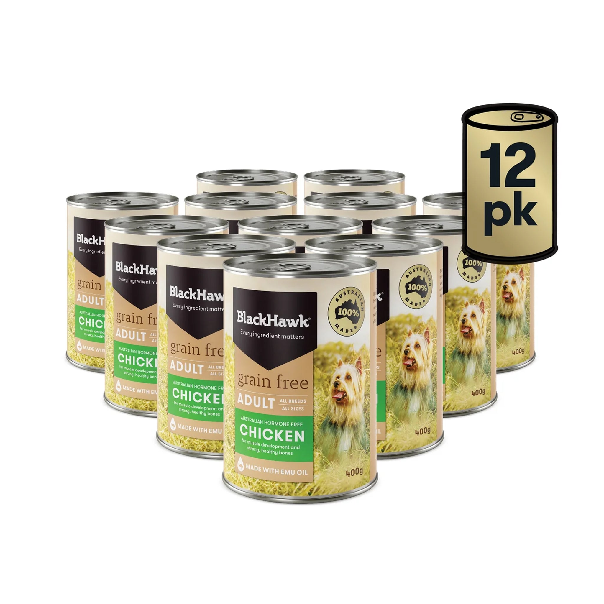Black Hawk Adult All Breeds Grain Free Wet Dog Food 12 x 400g