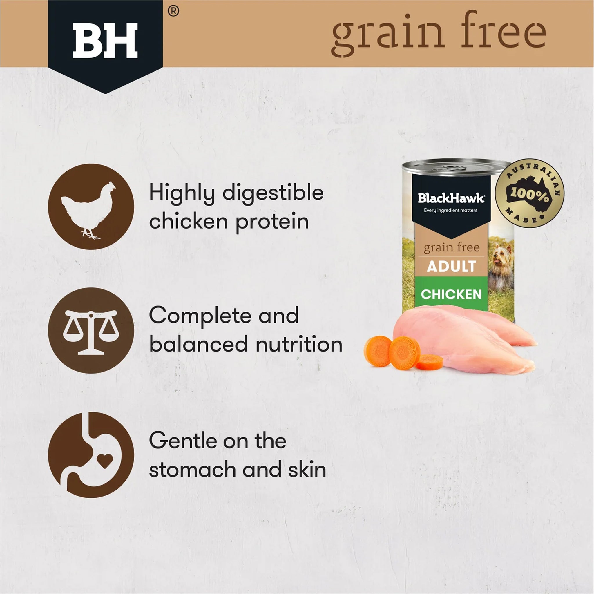 Black Hawk Adult All Breeds Grain Free Wet Dog Food 12 x 400g