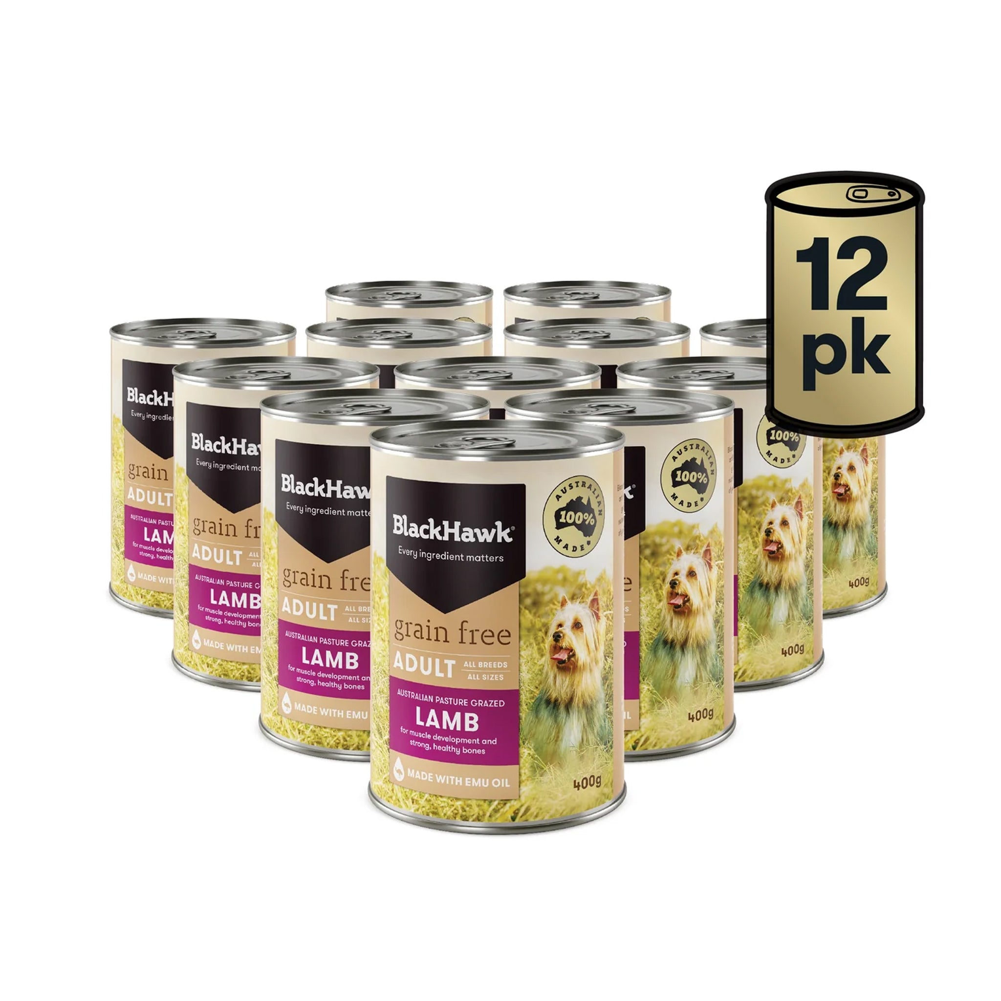 Black Hawk Adult All Breeds Grain Free Wet Dog Food 12 x 400g