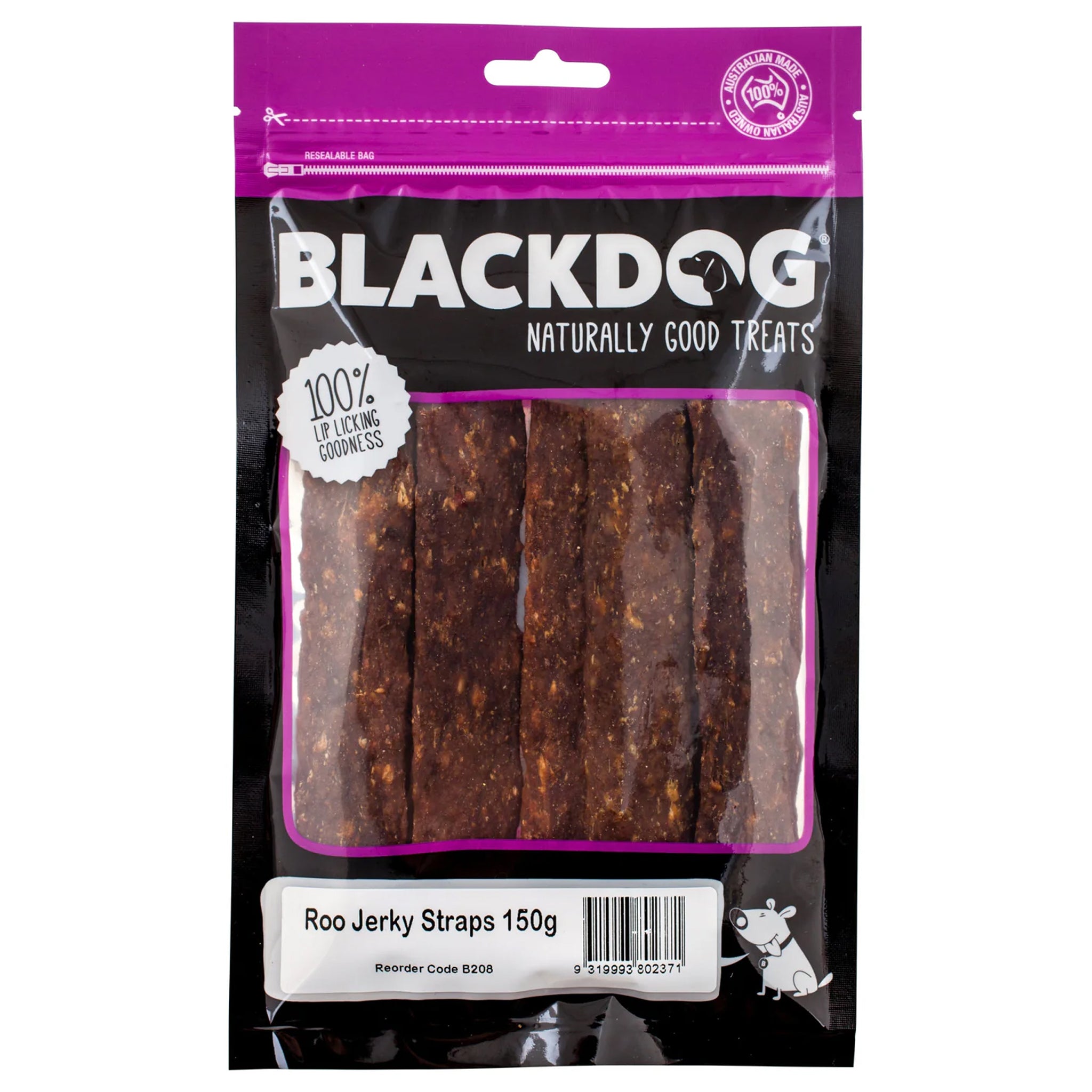 Blackdog Kangaroo Jerky Straps Dog Treats 150g