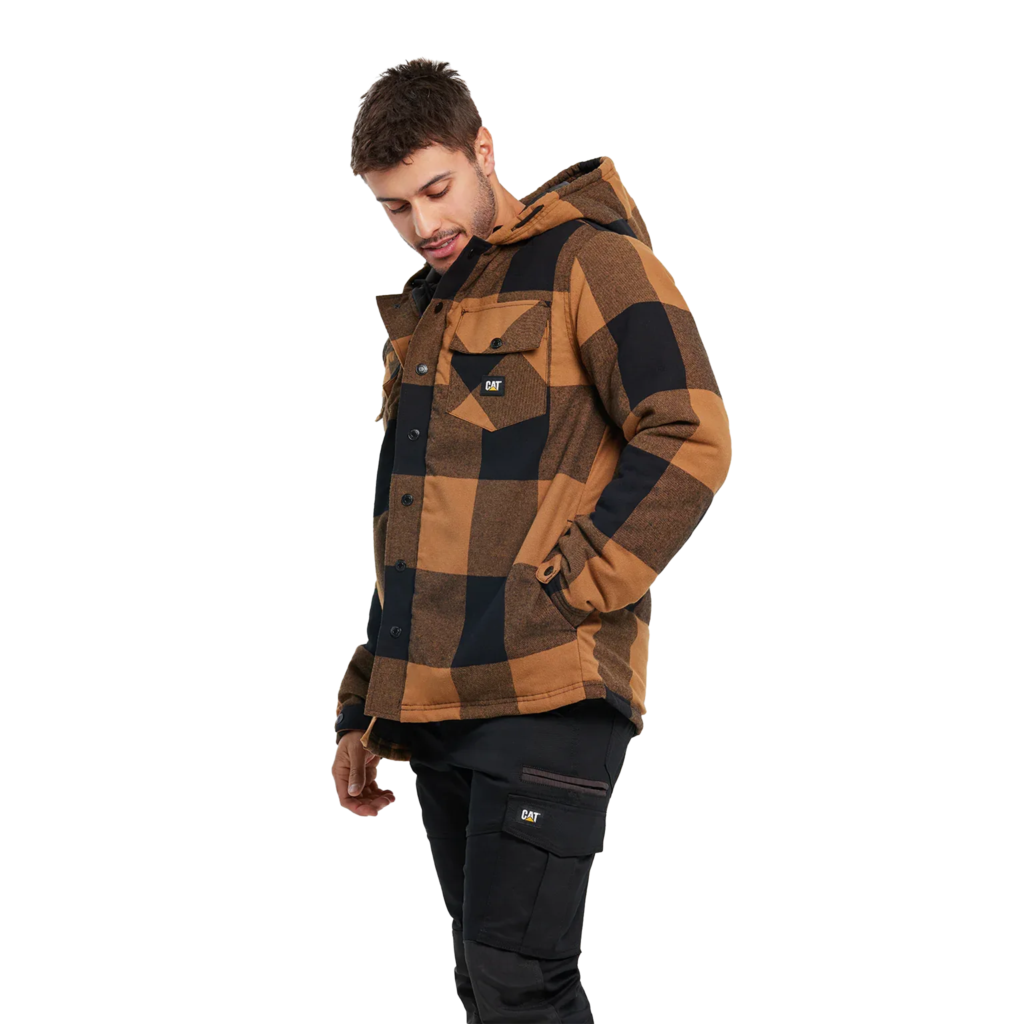 CAT Hooded Flannel Shirt Jacket