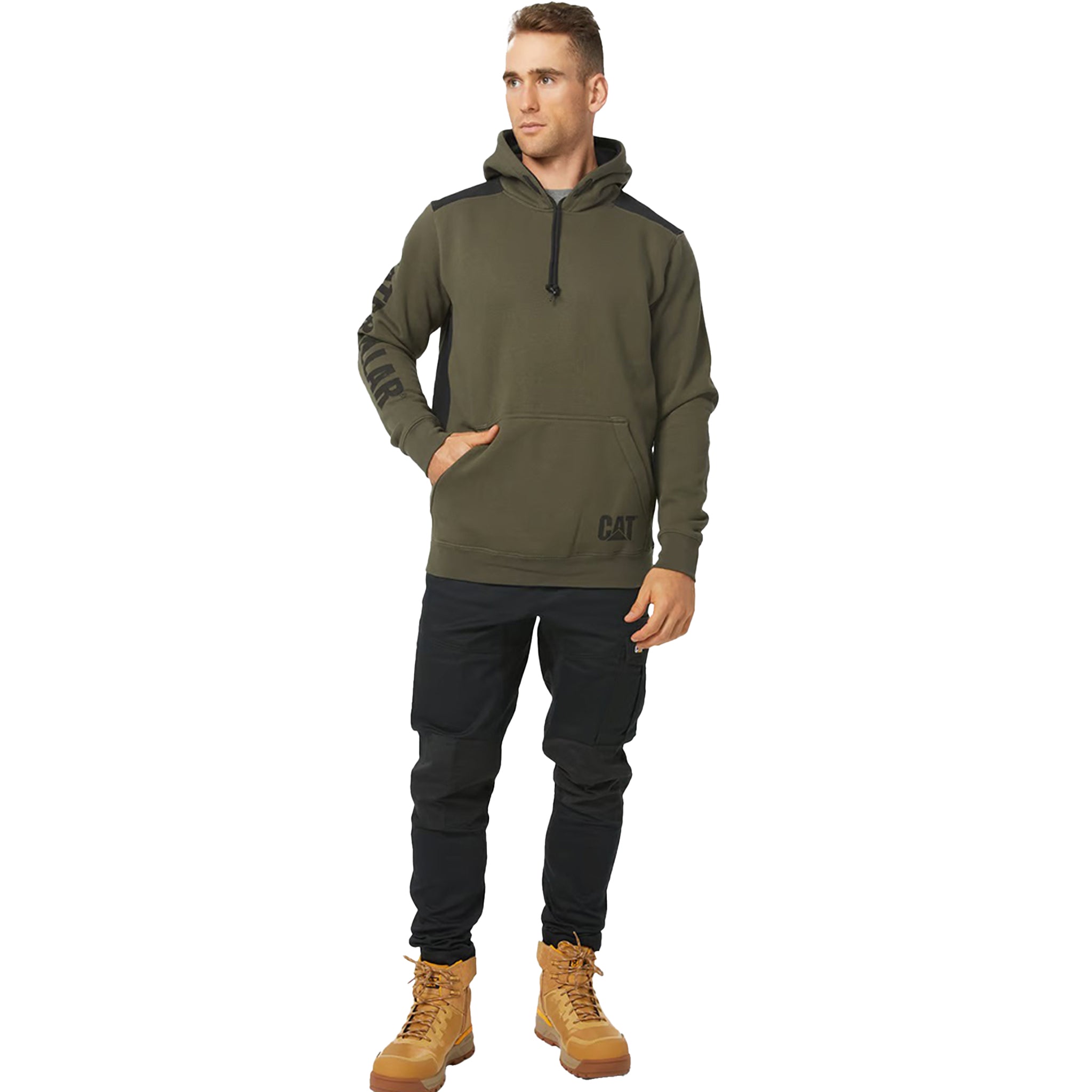 CAT Logo Panel Hooded Sweatshirt