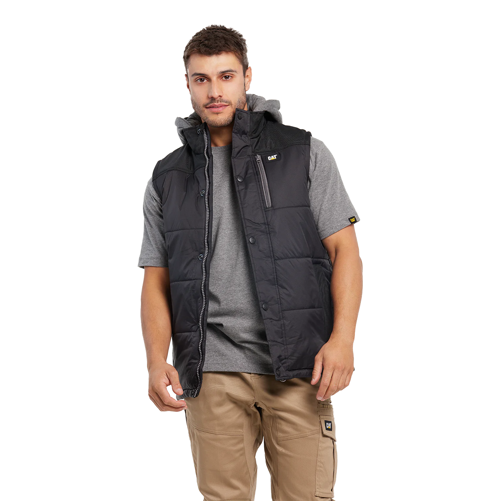 CAT Black Hooded Work Vest - Zip Off Hood