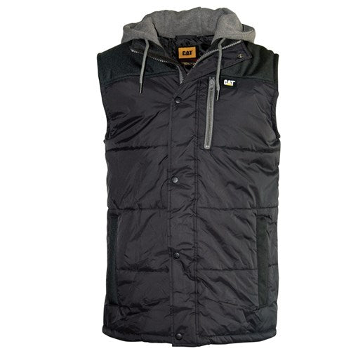 CAT Black Hooded Work Vest - Zip Off Hood