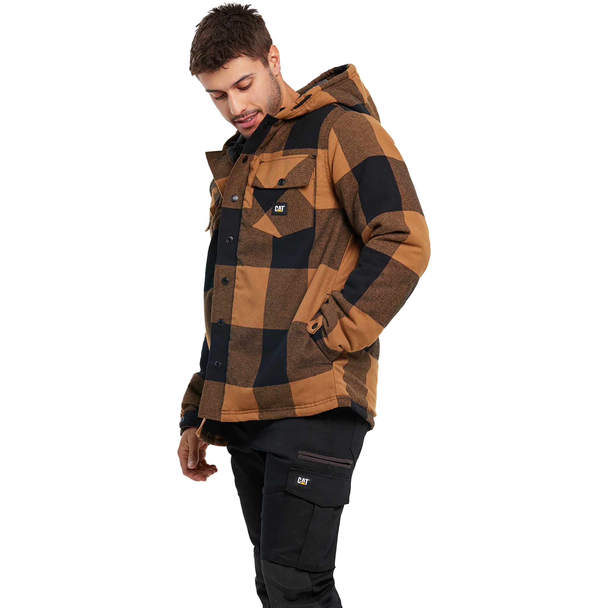 CAT Hooded Flannel Shirt Jacket