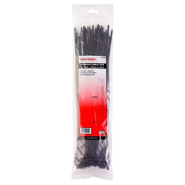 VOLTFLOW Cable Ties 370 x 4.8mm 100pce Black