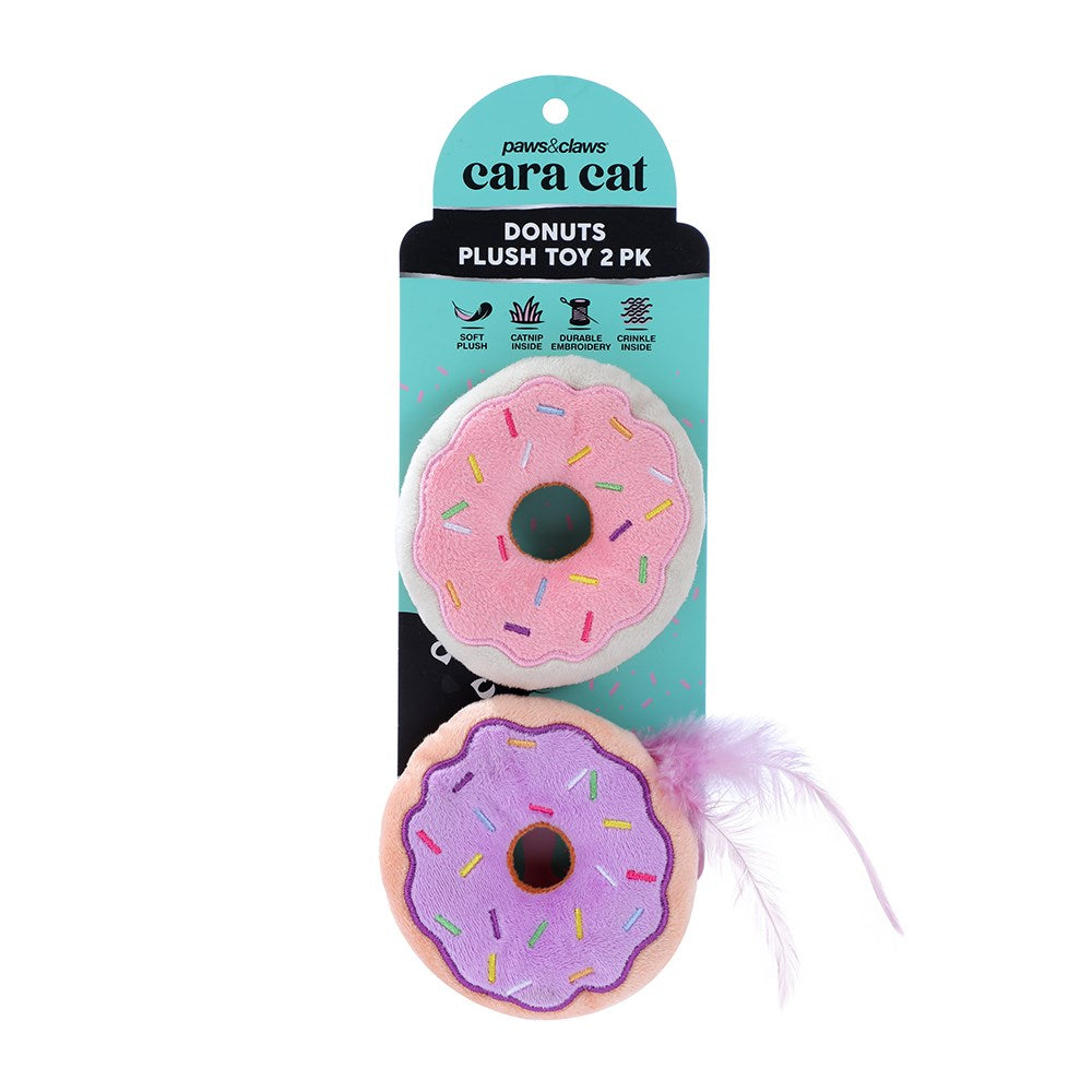 Cara Cat Plush Embroidered Donut Cat Toy – 2 Pack (8cm)