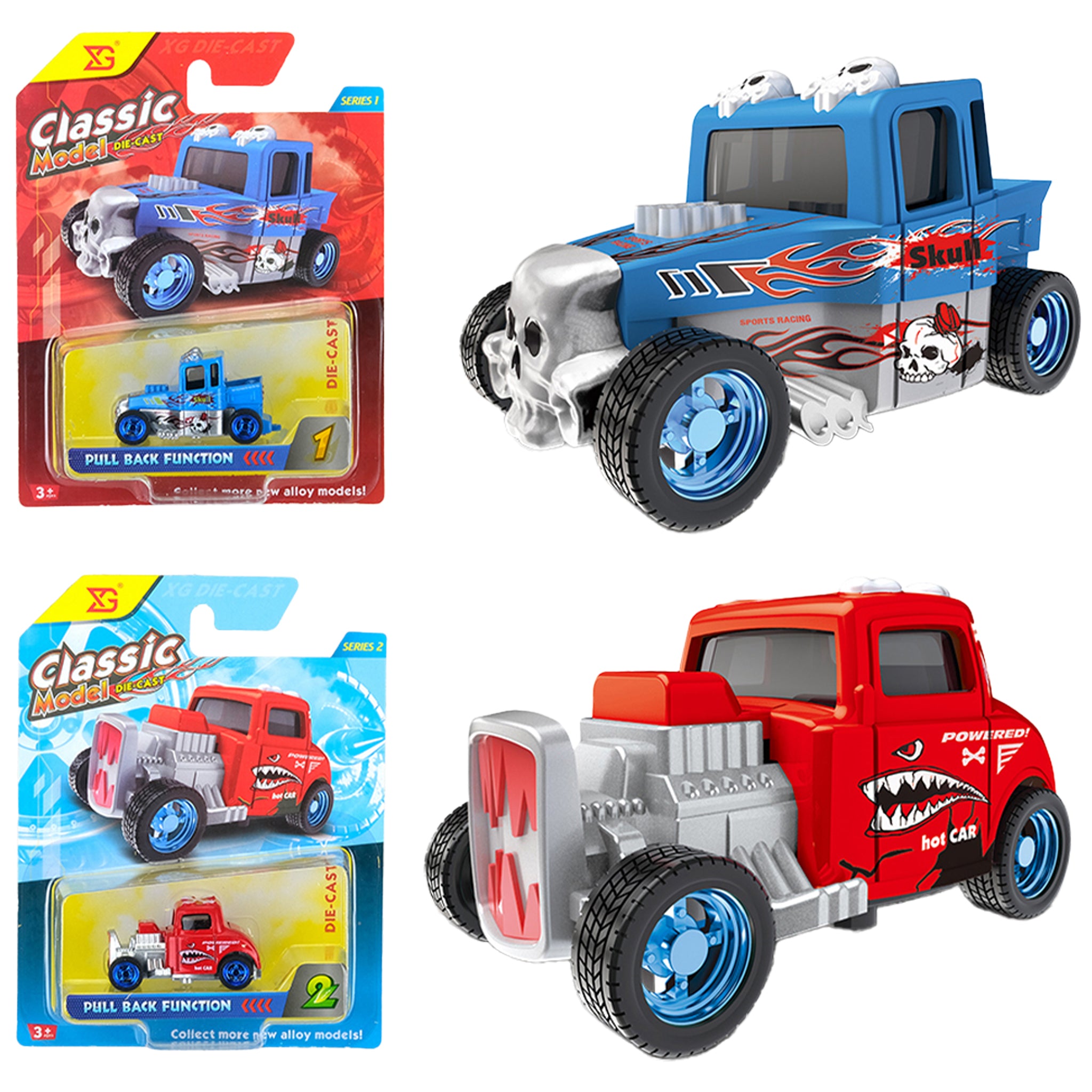Cartoon Die Cast Pull Back Hot Rods assorted