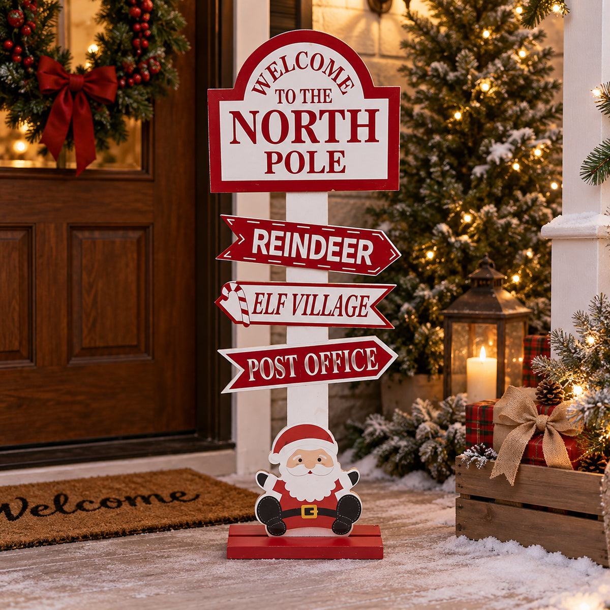 Christmas Decoration North Pole Standing Wooden Sign