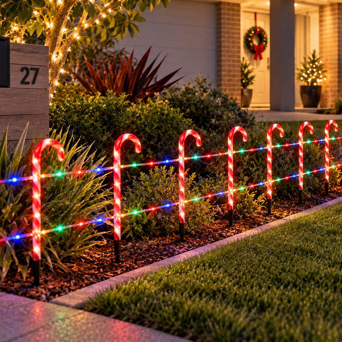 Solar Christmas Fence 12 Candy Canes