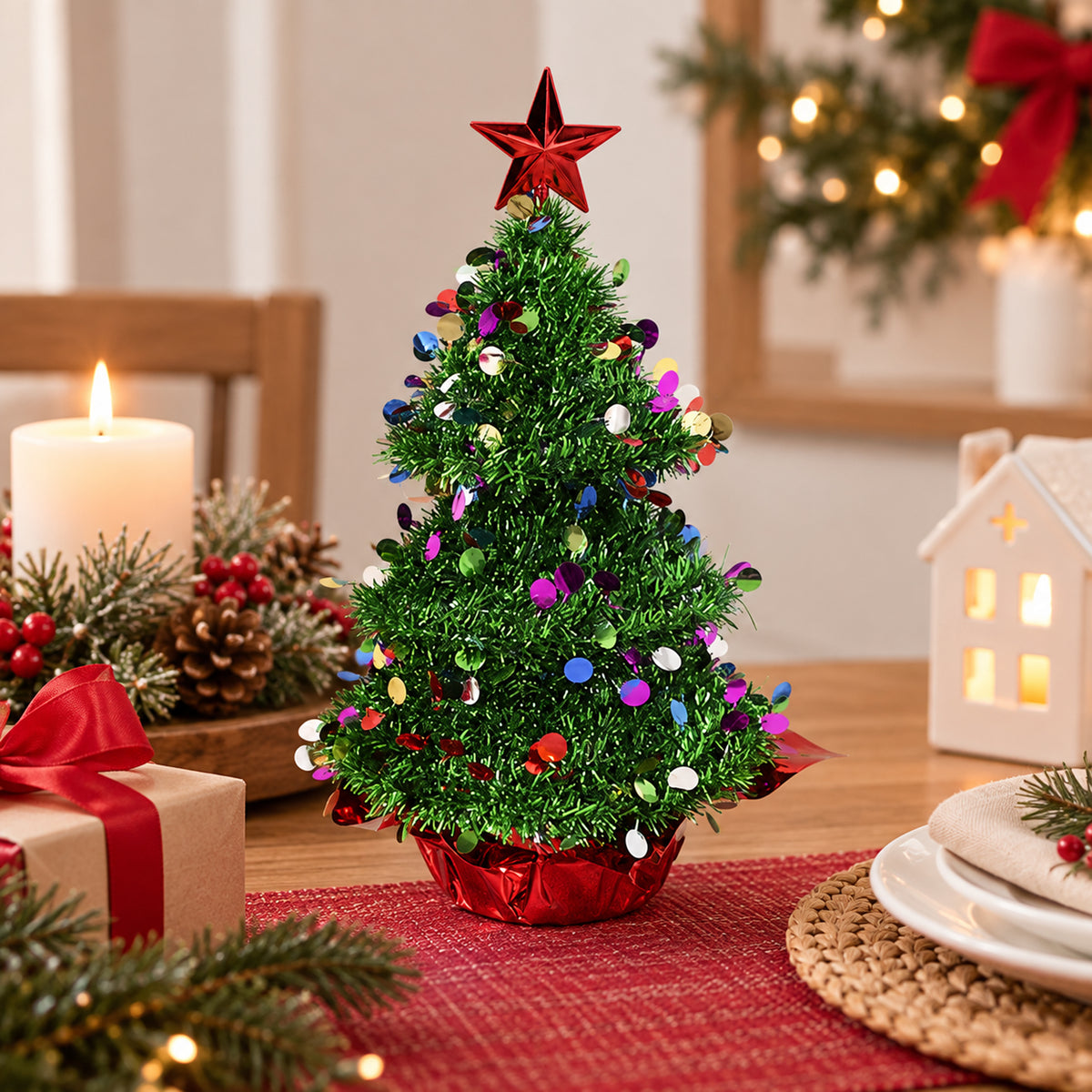Christmas Table Tinsel 3D Tree Decoration 34cm