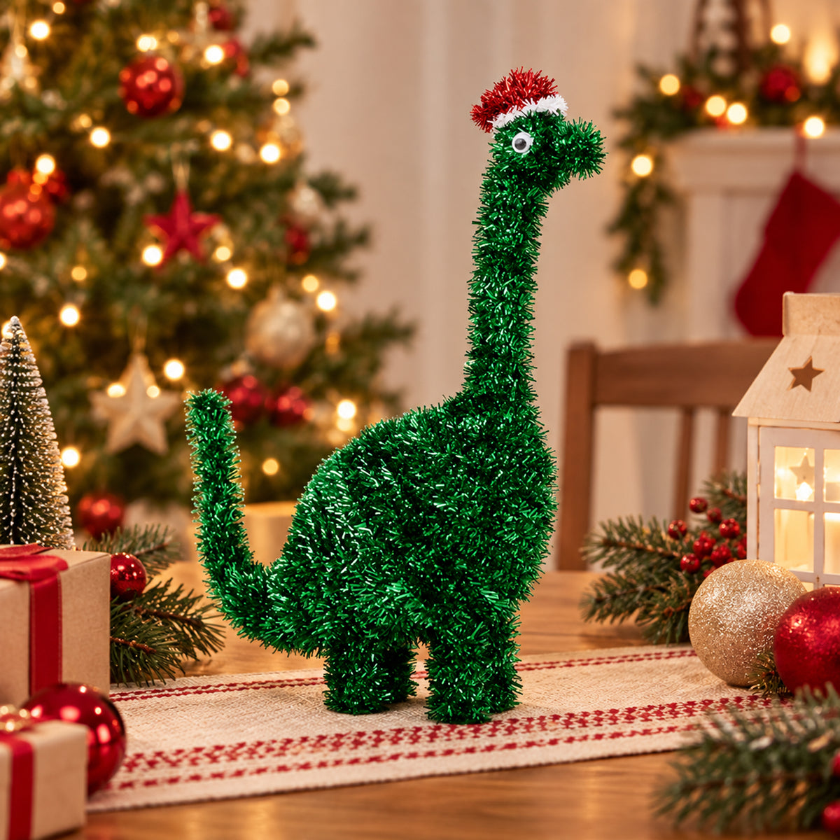 Christmas Table Tinsel Dinosaur Decoration 35cm