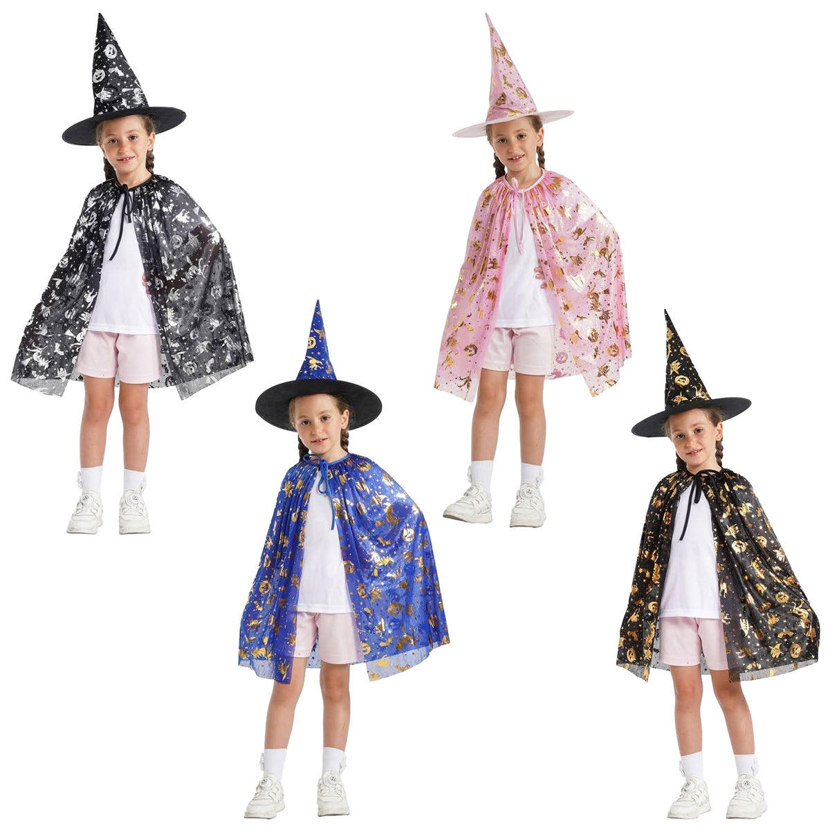 Colourful Witch Cape Set Kids Assorted