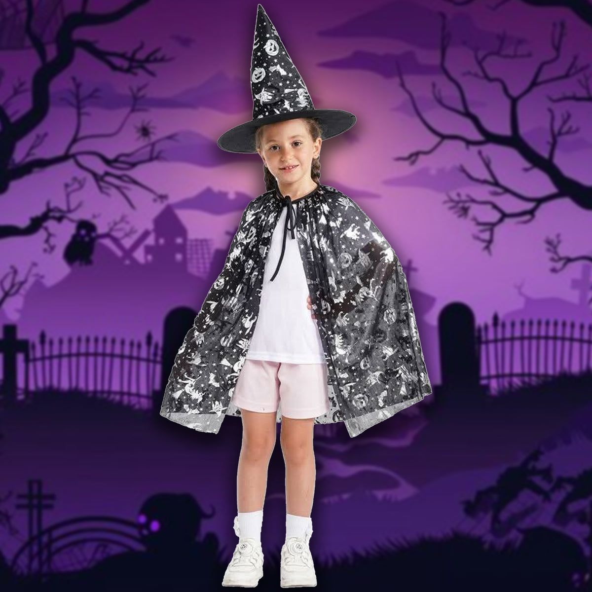 Colourful Witch Cape Set Kids Assorted