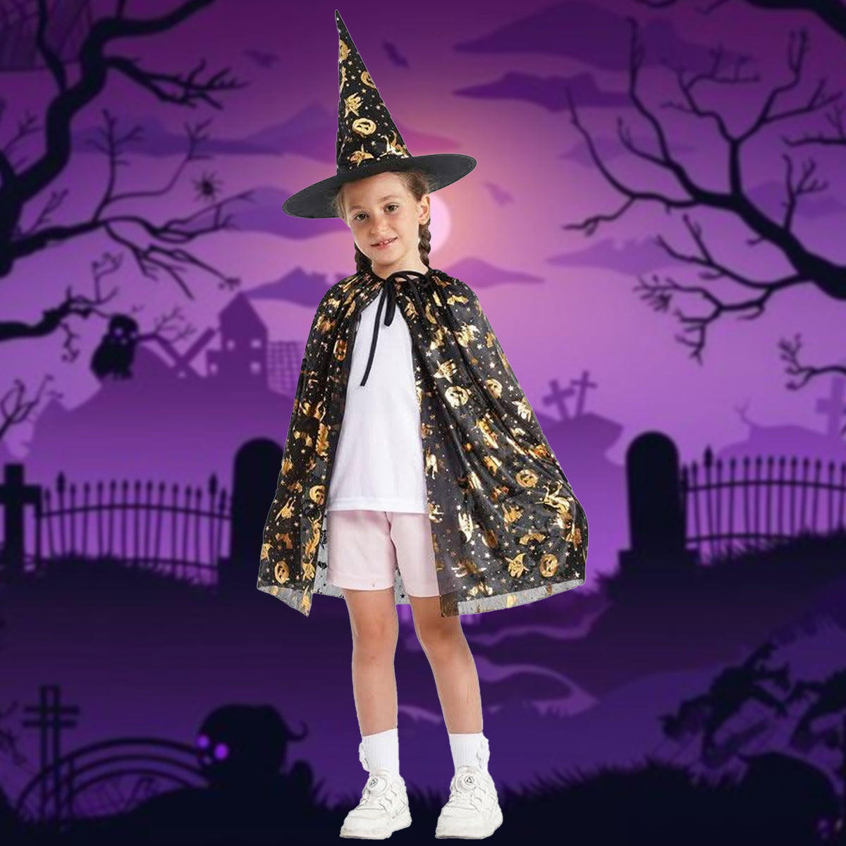 Colourful Witch Cape Set Kids Assorted