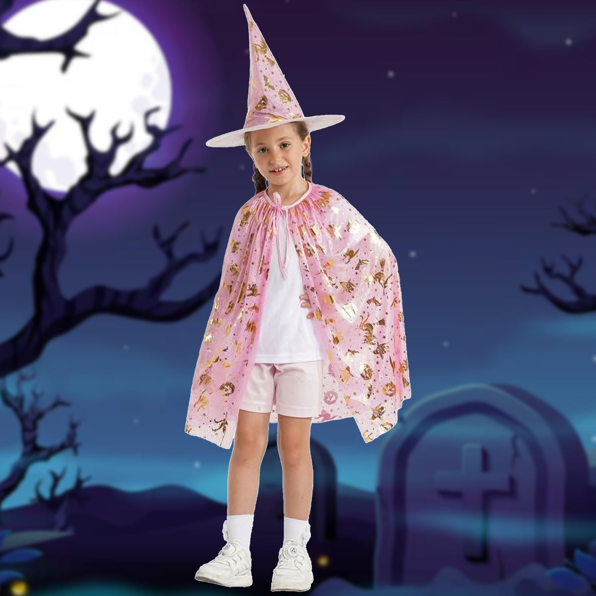 Colourful Witch Cape Set Kids Assorted
