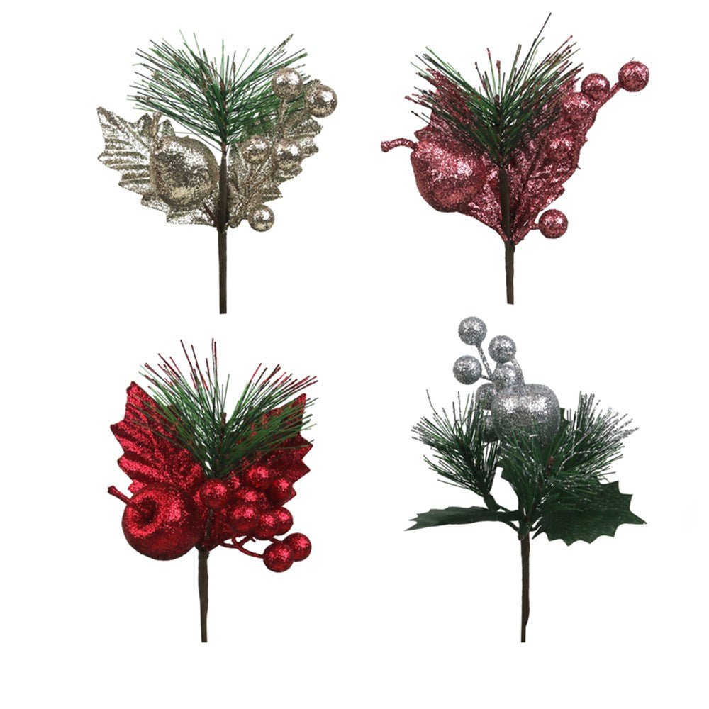 Cranberry, Champagne, Plum Pink, Silver 18cm Pick Assorted