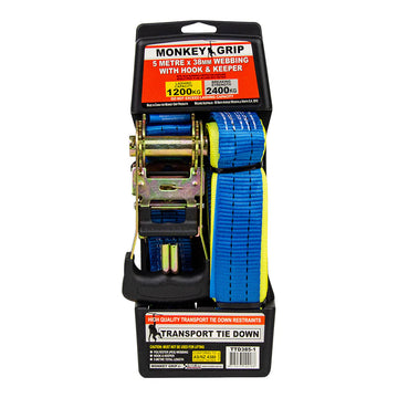 MONKEY GRIP Transport Tie Down 1200KG Capacity 38mm x 5m Webbing (1pce)