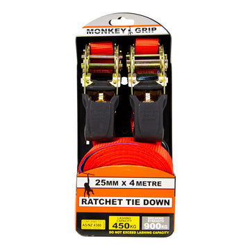 MONKEY GRIP Tie Down Ratchet 25mm x 4m (2pce)